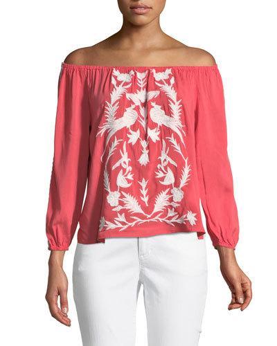 Off-the-shoulder Embroidered Peasant Blouse