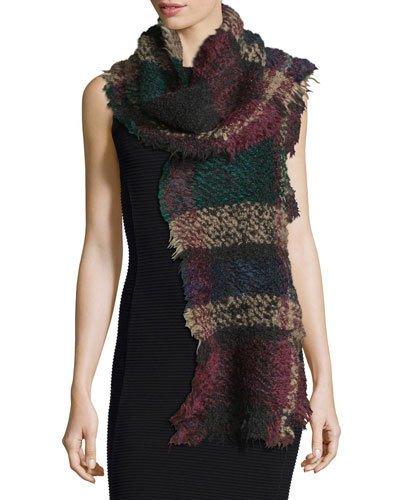 Exagere Fuzzy Plaid Raw-edge Scarf,