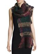 Exagere Fuzzy Plaid Raw-edge Scarf,