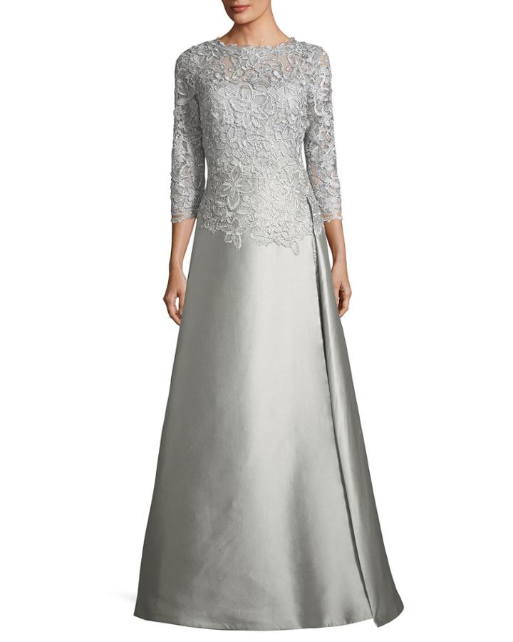 Floral-lace 3/4-sleeve Gown