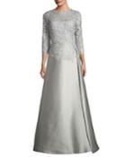 Floral-lace 3/4-sleeve Gown