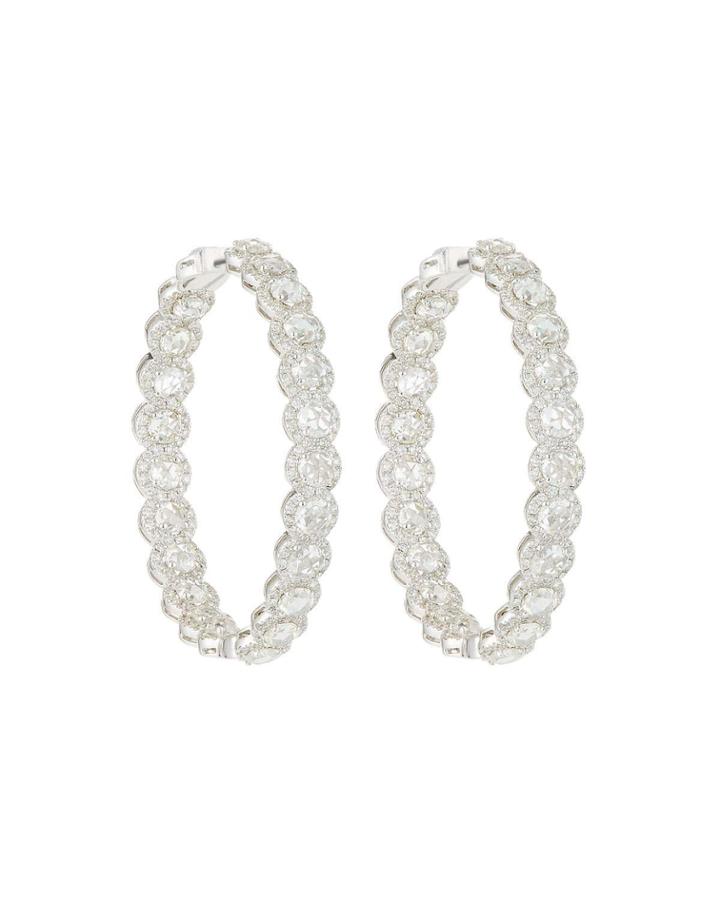 18k White Gold Rose-cut Diamond Hoop Earrings