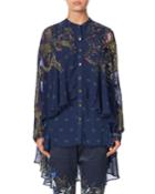 Draped Button-front Long-sleeve