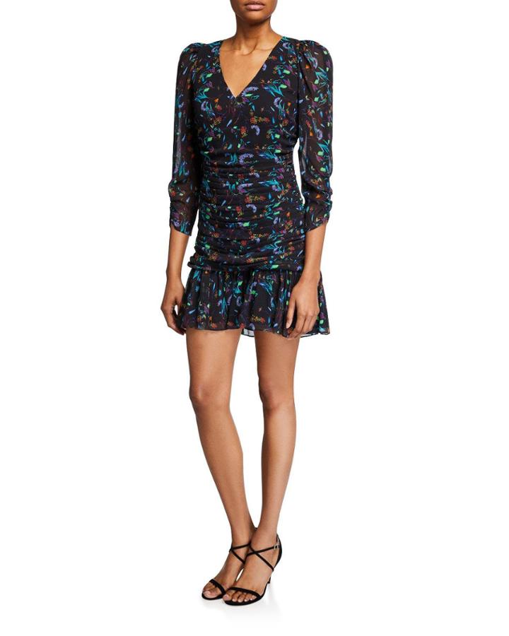 Kathleen Ruched 3/4-sleeve Flounce Dress