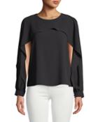 Long-sleeve Crepe Capelet Blouse