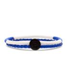 Men's Two-row Braided Leather/stainless Steel Logo Cable Bracelet, Blue/white/black