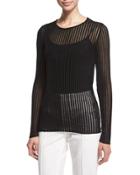 Long-sleeve Needle-drop Pullover Top W/cami
