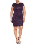 Cap-sleeve Lace Sheath Dress, Eggplant,