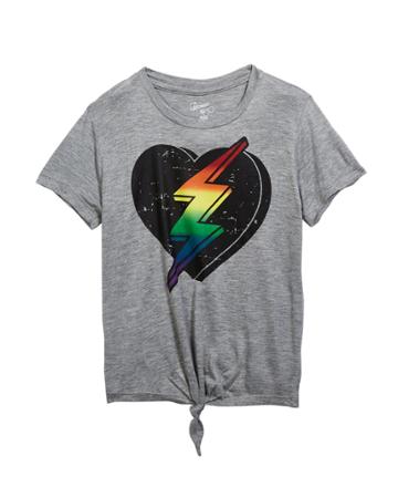 Girl's Heart Rainbow Lightning Bolt Graphic Tee,