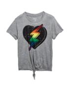 Girl's Heart Rainbow Lightning Bolt Graphic Tee,