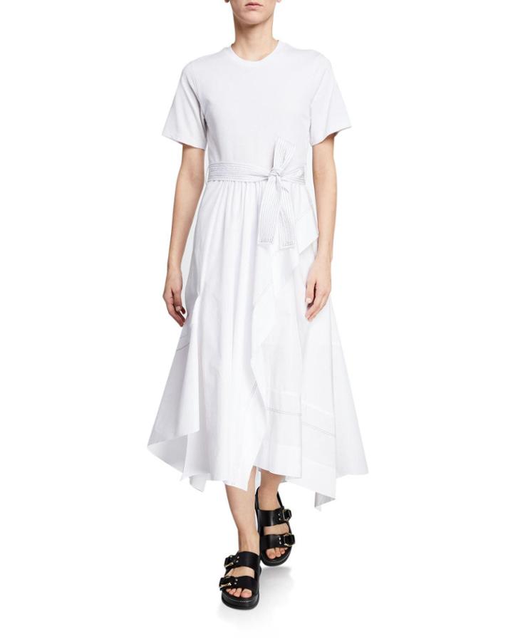 Belted Crewneck Poplin Combo Tee Dress