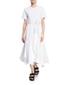 Belted Crewneck Poplin Combo Tee Dress