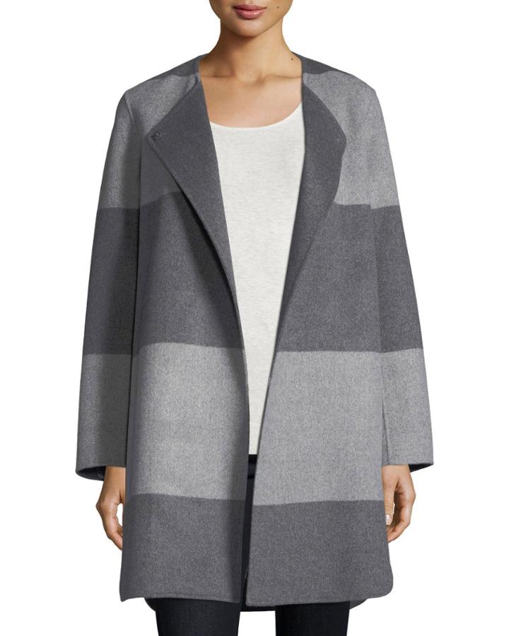 Luxury Striped Curved Double-faced Cashmere Coat