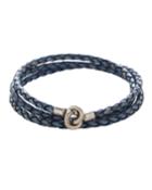 Men's Braided Leather Bracelet With Silver Clasp, Blue