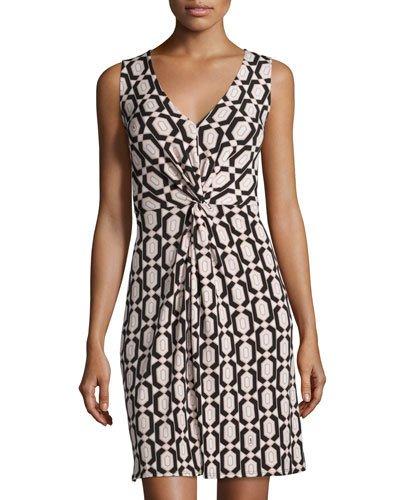 Sleeveless Twisted-front Dress, Geo