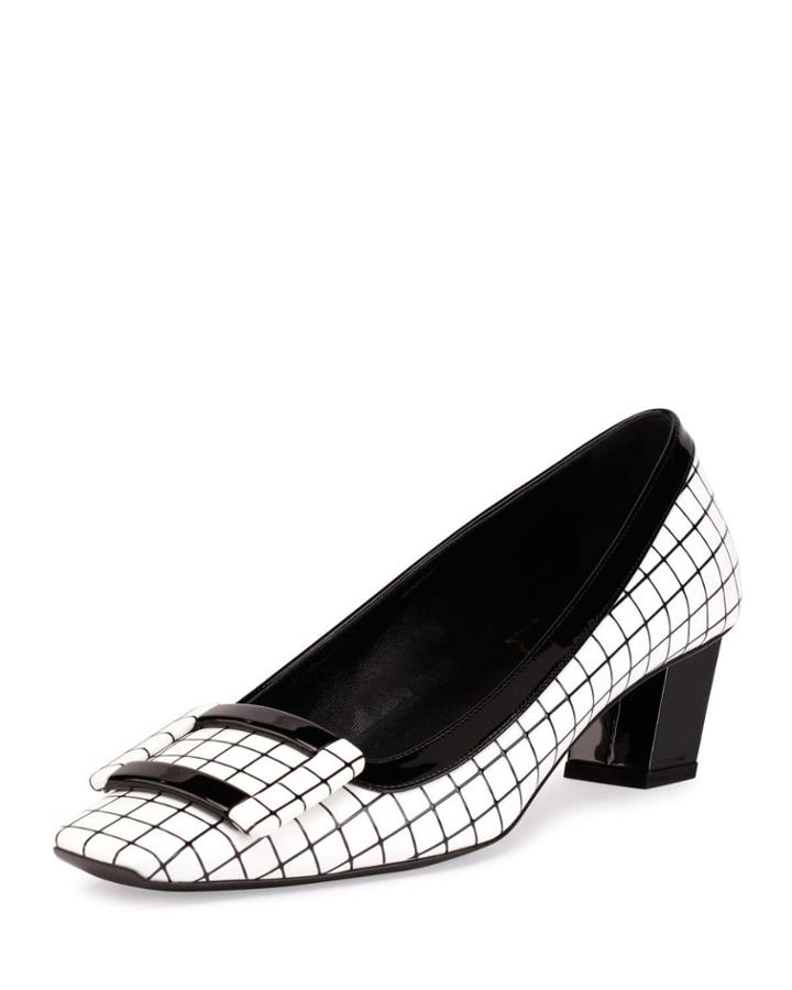 Belle Vivier Graphic Grid Pump, White/black