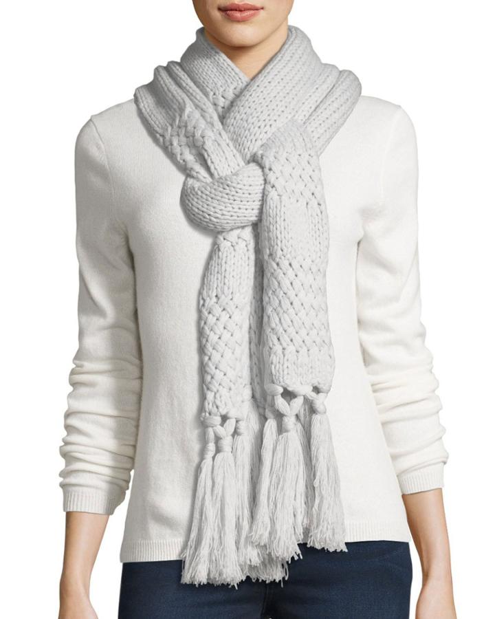 Cashmere Knit Scarf W/ Fringe Tassels
