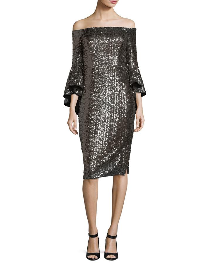 Selena Off-the-shoulder Sequined Cocktail Dress