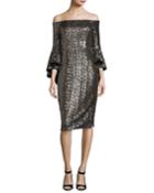 Selena Off-the-shoulder Sequined Cocktail Dress
