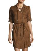 Faux-suede Lace-up Dress, Brown