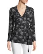 Flare-sleeve Speckled Wrap Top