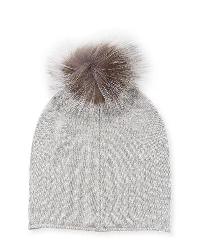 Cashmere Fox Fur Pompom Hat