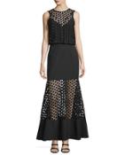 Twofer Geometric-lace Layered Gown, Black