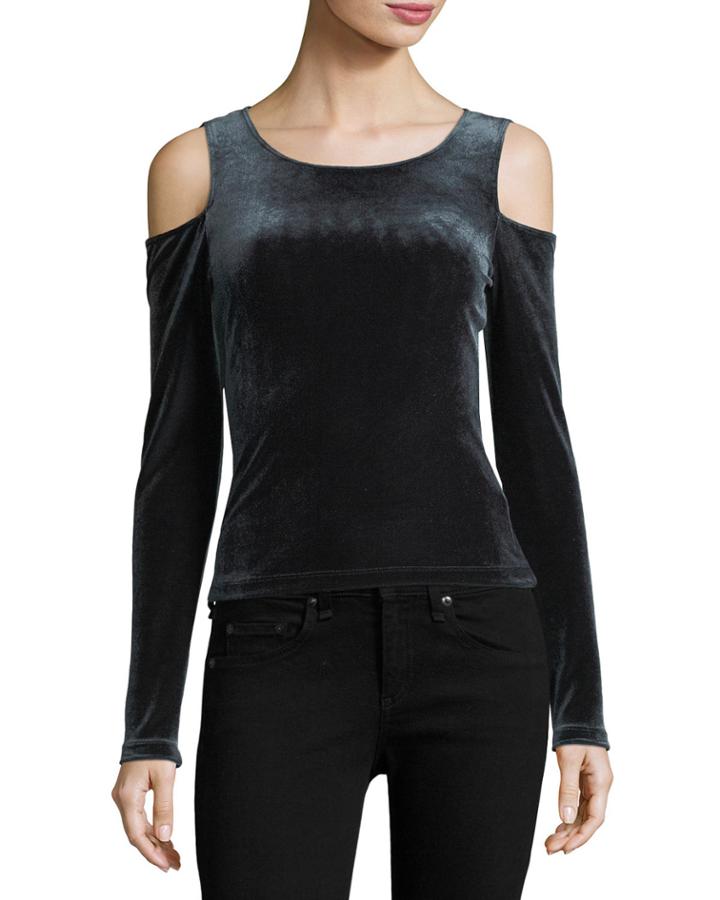Cold-shoulder Velvet Tee, Hunter