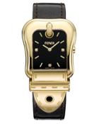 B. Fendi Diamond Buckle Watch With Leather Strap, Gold/black