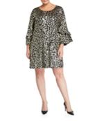 Plus Size Foil Leopard Tier-sleeve Dress