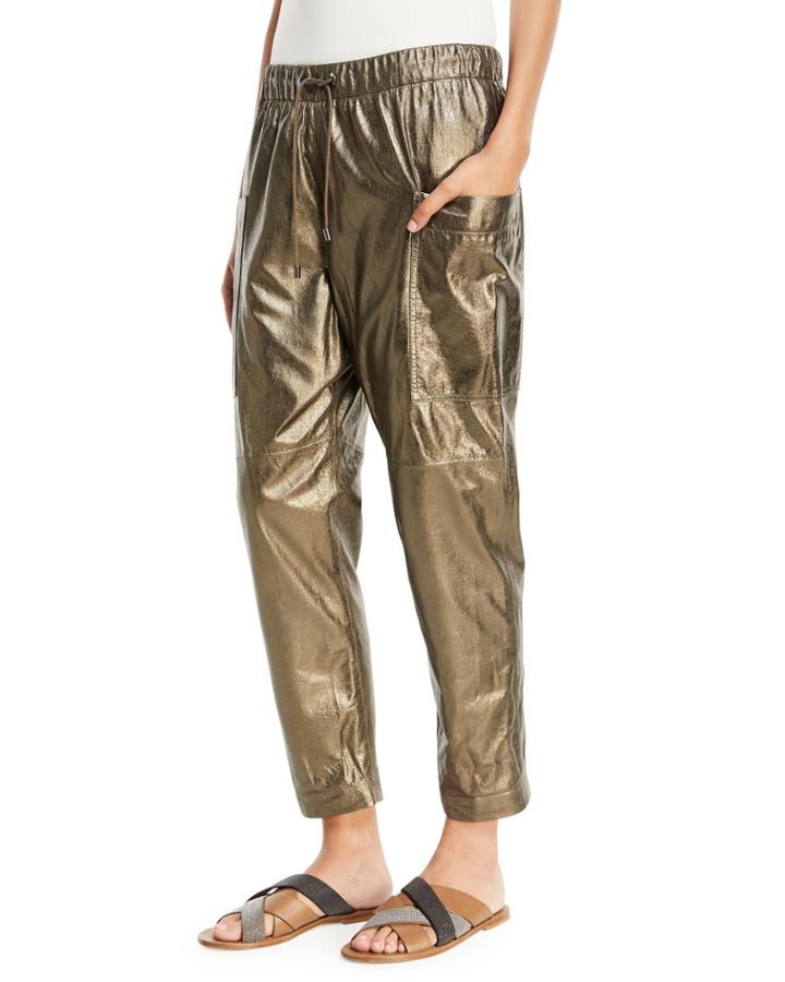 Metallic Leather Ankle Jogger Pants