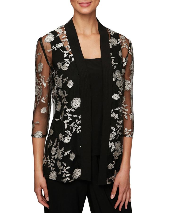 Floral Embroidered 3/4-sleeve Twinset