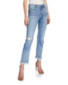 Le High Straight Micro Shred Jeans With Ripped Knee