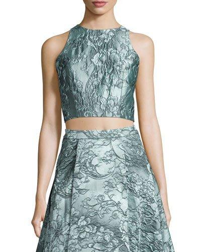Sleeveless Floral Jacquard Crop Top