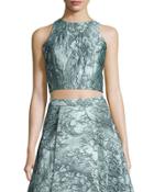 Sleeveless Floral Jacquard Crop Top