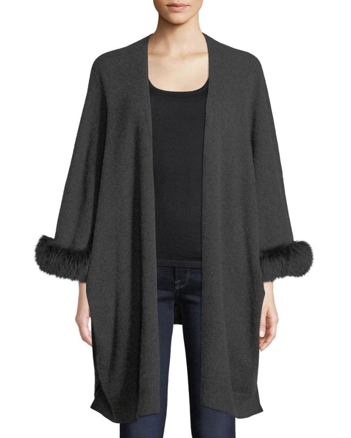 Luxury Cashmere Kimono Cardigan W/ Fur Cuffs