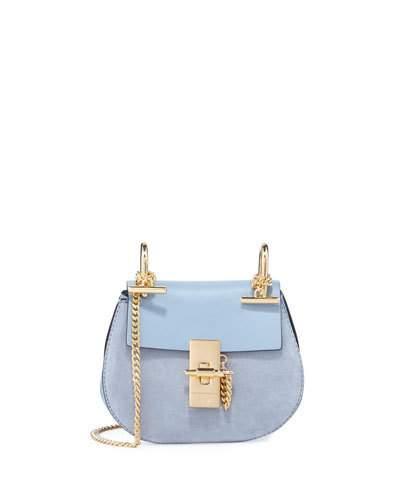 Drew Mixed Leather Shoulder Bag, Fresh Blue