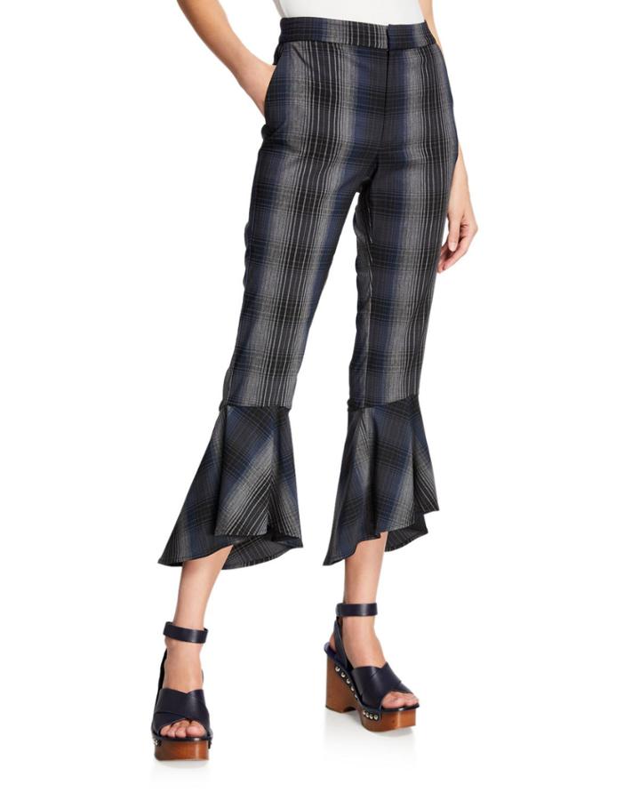 Aisha Flare-leg Plaid High-waist Pants