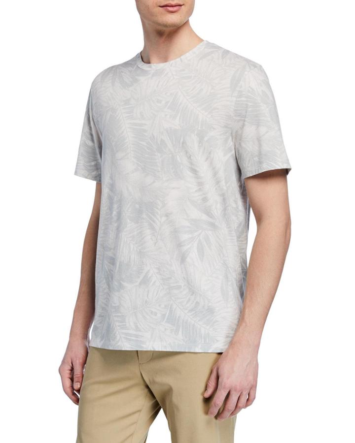 Men's Tonal Palm-print Short-sleeve Crewneck Tee