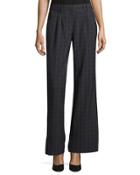 Plaid Pleated-front Wide-leg Trousers, Black