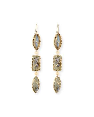 14k Lumos Triple-drop Moonstone/onyx Earrings