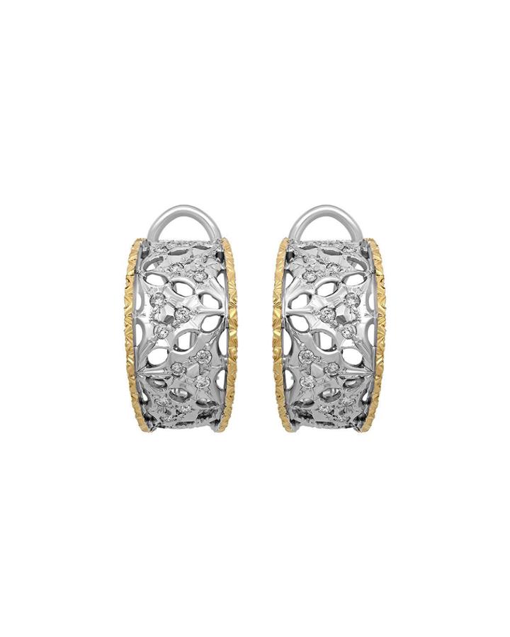 Estate Rossetti 18k Two-tone Diamond Huggie Hoop Earrings