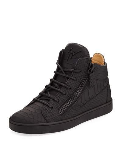 Python-embossed Leather High-top