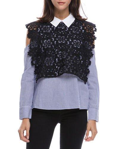 Cold-shoulder Striped Top W/ Crochet Cape