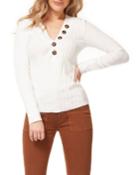 V-neck Long-sleeve Ribbed Top W/ Button Details