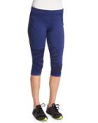 Studio Zebra-print Cropped Sport Leggings, Dark Blue