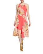 Summery Floral-print Chiffon Halter Dress