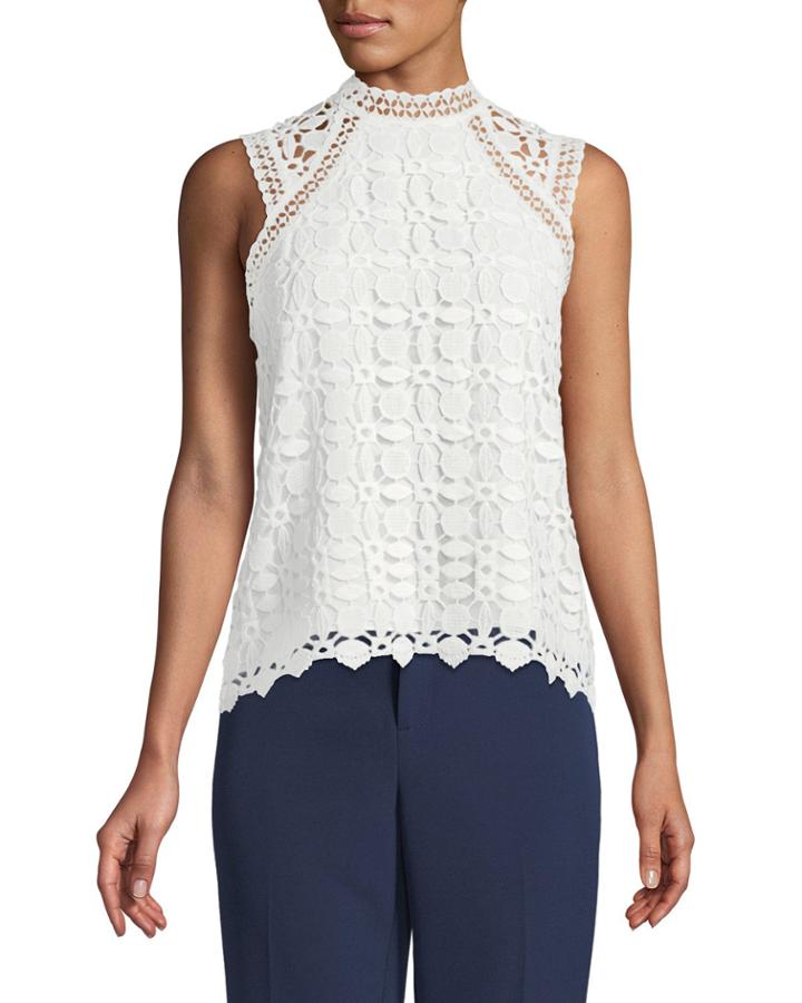 Crochet Sleeveless Mock-neck Blouse