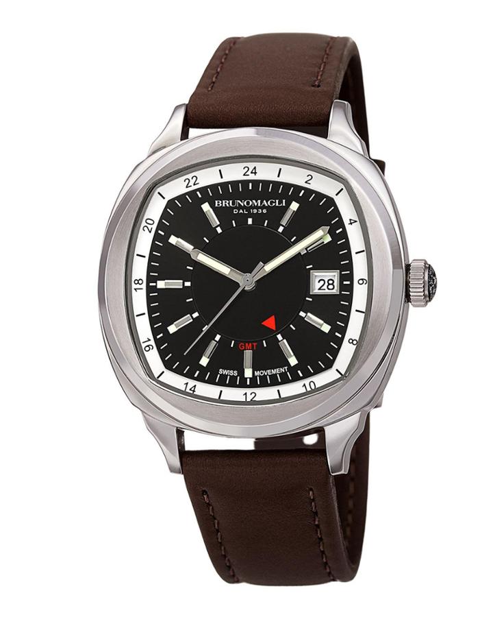 Men's Enzo Cushion Watch W/ Leather Strap, Brown/silver
