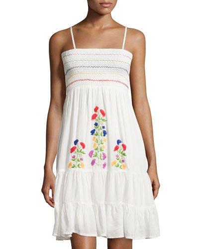 Ruffled Cotton Dress W/embroidery, Eggshell